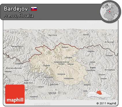 Shaded Relief 3D Map of Bardejov, semi-desaturated