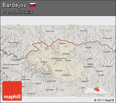 Shaded Relief 3D Map of Bardejov, semi-desaturated