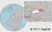 Gray Location Map of Bardejov, highlighted country, highlighted parent region, within the entire country, hill shading