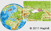 Physical Location Map of Bardejov, highlighted country, highlighted parent region, within the entire country