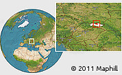 Satellite Location Map of Bardejov, highlighted parent region, within the entire country