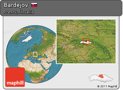 Satellite Location Map of Bardejov, highlighted parent region