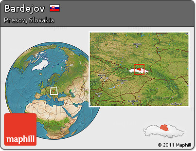 Satellite Location Map of Bardejov, highlighted parent region