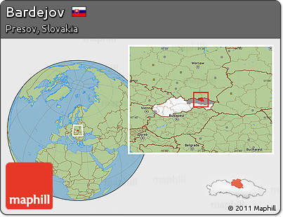 Savanna Style Location Map of Bardejov, highlighted country, highlighted parent region