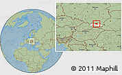 Savanna Style Location Map of Bardejov, highlighted parent region, within the entire country, hill shading