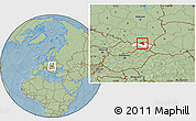 Savanna Style Location Map of Bardejov, highlighted parent region, hill shading