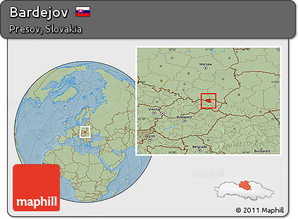 Savanna Style Location Map of Bardejov, hill shading