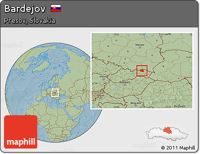 Savanna Style Location Map of Bardejov, hill shading
