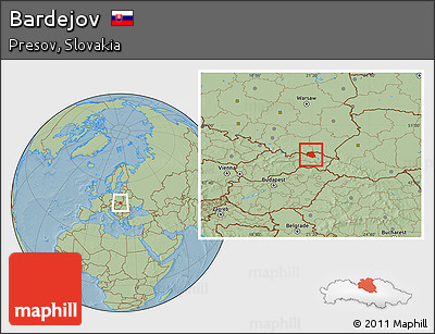 Savanna Style Location Map of Bardejov, hill shading