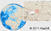 Shaded Relief Location Map of Bardejov, highlighted country
