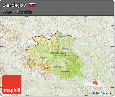 Physical Map of Bardejov, lighten