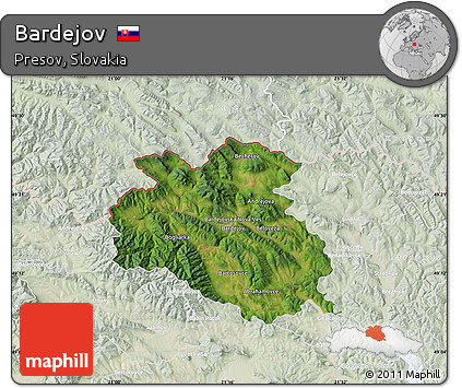 Satellite Map of Bardejov, lighten