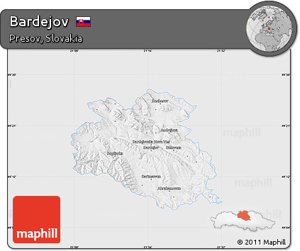 Silver Style Map of Bardejov, single color outside