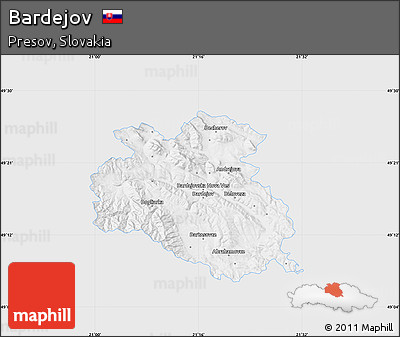 Silver Style Map of Bardejov, single color outside