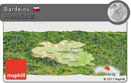 Physical Panoramic Map of Bardejov, satellite outside