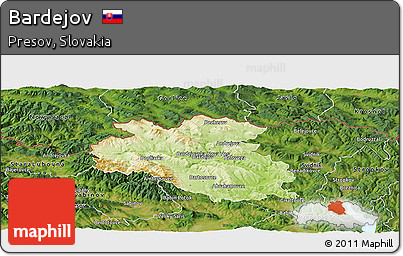 Physical Panoramic Map of Bardejov, satellite outside