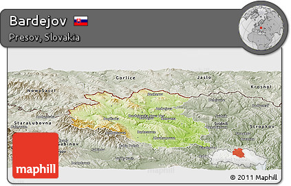 Physical Panoramic Map of Bardejov, semi-desaturated
