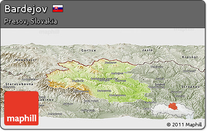 Physical Panoramic Map of Bardejov, semi-desaturated