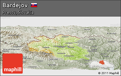 Physical Panoramic Map of Bardejov, semi-desaturated
