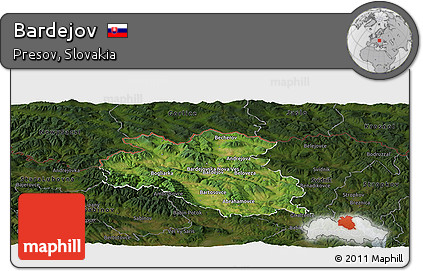 Satellite Panoramic Map of Bardejov, darken
