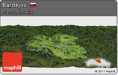 Satellite Panoramic Map of Bardejov, darken