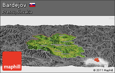 Satellite Panoramic Map of Bardejov, desaturated