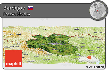 Satellite Panoramic Map of Bardejov, physical outside