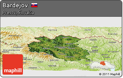 Satellite Panoramic Map of Bardejov, physical outside