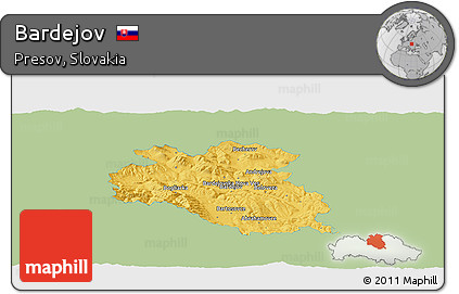 Savanna Style Panoramic Map of Bardejov, single color outside