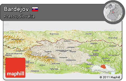 Shaded Relief Panoramic Map of Bardejov, physical outside