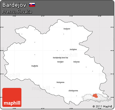 Silver Style Simple Map of Bardejov, cropped outside
