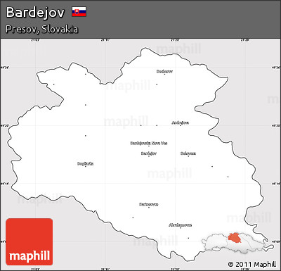 Silver Style Simple Map of Bardejov, cropped outside