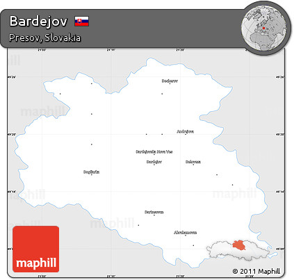 Silver Style Simple Map of Bardejov, single color outside