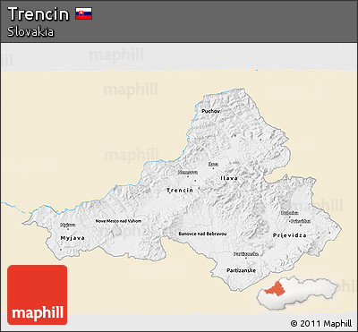 Classic Style 3D Map of Trencin, single color outside