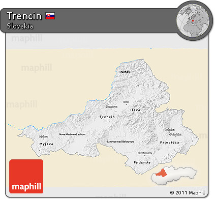 Classic Style 3D Map of Trencin, single color outside