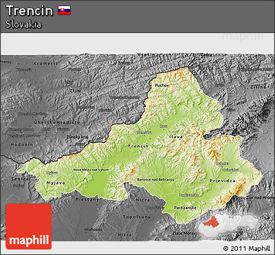 Physical 3D Map of Trencin, darken, desaturated