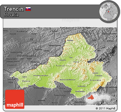 Physical 3D Map of Trencin, darken, desaturated