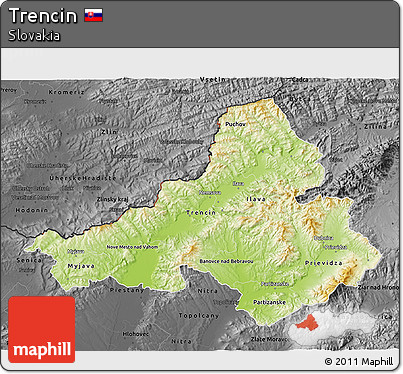 Physical 3D Map of Trencin, darken, desaturated