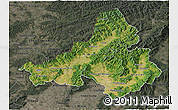 Satellite 3D Map of Trencin, darken, semi-desaturated