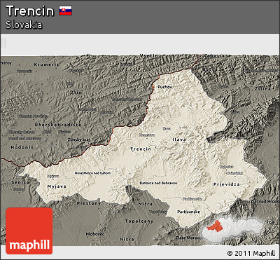 Shaded Relief 3D Map of Trencin, darken