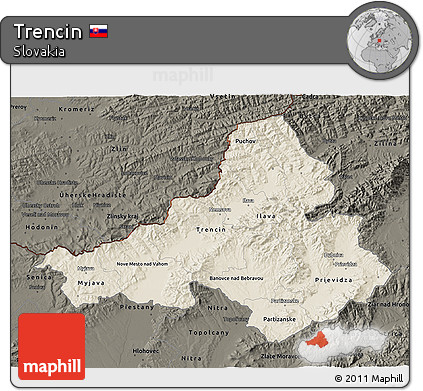 Shaded Relief 3D Map of Trencin, darken