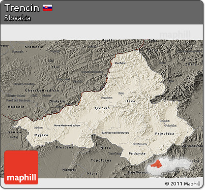 Shaded Relief 3D Map of Trencin, darken