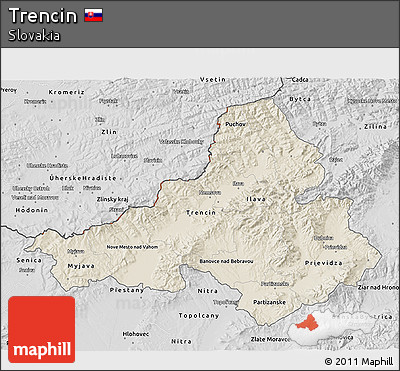 Shaded Relief 3D Map of Trencin, desaturated
