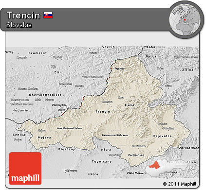 Shaded Relief 3D Map of Trencin, desaturated