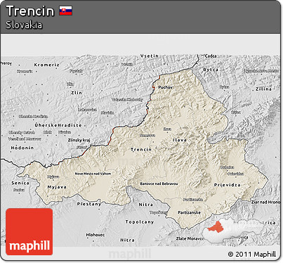 Shaded Relief 3D Map of Trencin, desaturated