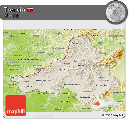 Shaded Relief 3D Map of Trencin, physical outside