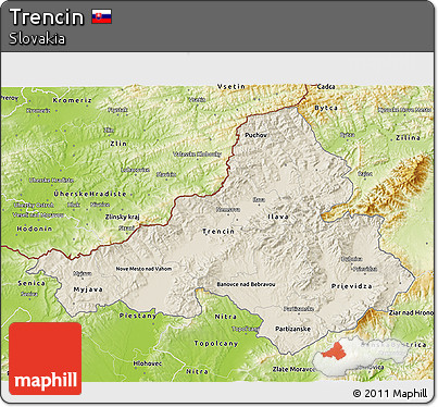 Shaded Relief 3D Map of Trencin, physical outside