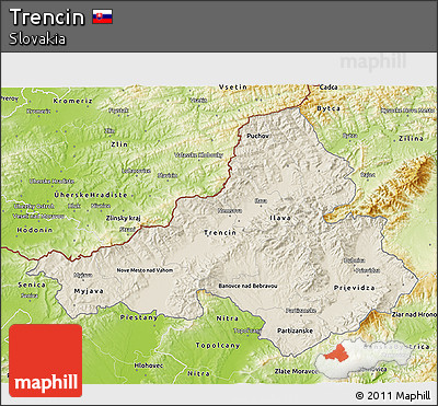 Shaded Relief 3D Map of Trencin, physical outside