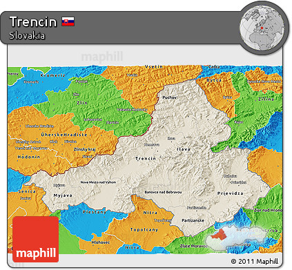 Shaded Relief 3D Map of Trencin, political outside