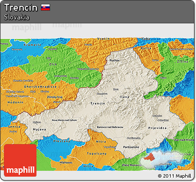Shaded Relief 3D Map of Trencin, political outside
